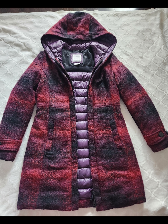 Geox Jackets & Blazers - Geox Women’s Hooded Wool-Blend Coat with Quilted Lining - Red/Purple